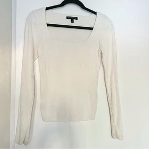 Banana Republic Off White Ribbed Square Neck Knit Top